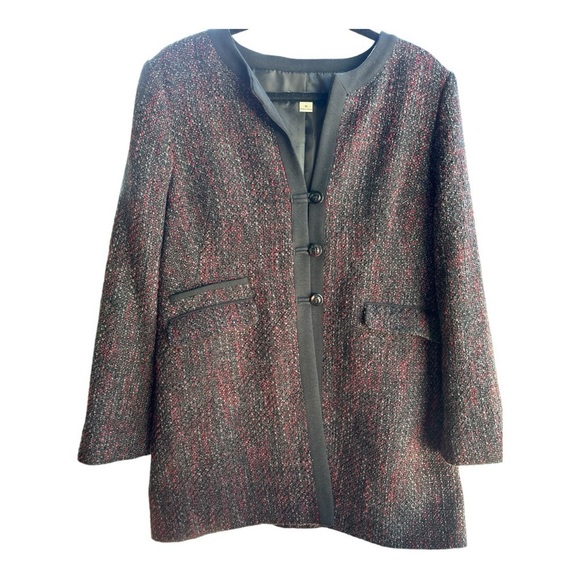 PENDELTON tweed coat jacket, size 16, black trim, 3 button closure, mainly black - Picture 3 of 10